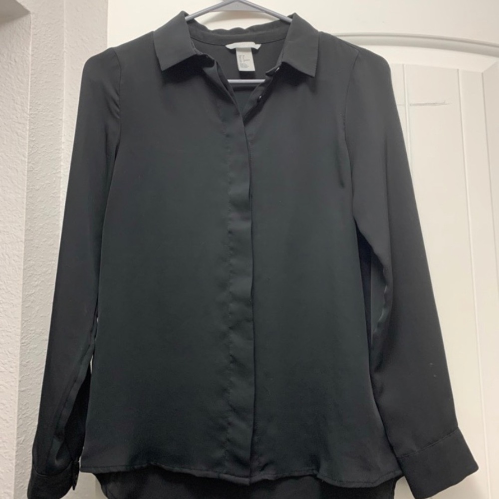 Black Chiffon Button Up